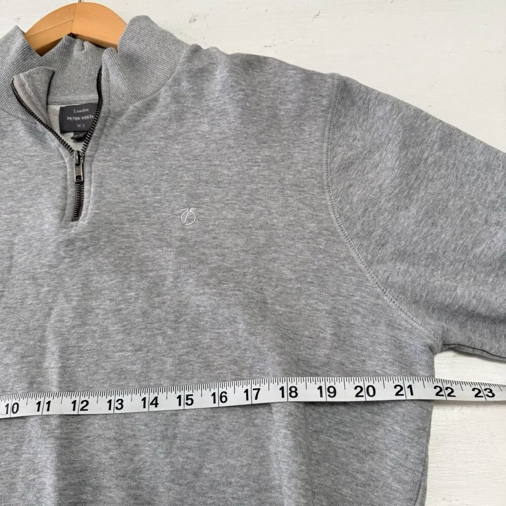 Peter Werth London 1/4 Zip 'Queens' Sweatshirt Gray Casual Jersey 100% Cotton S